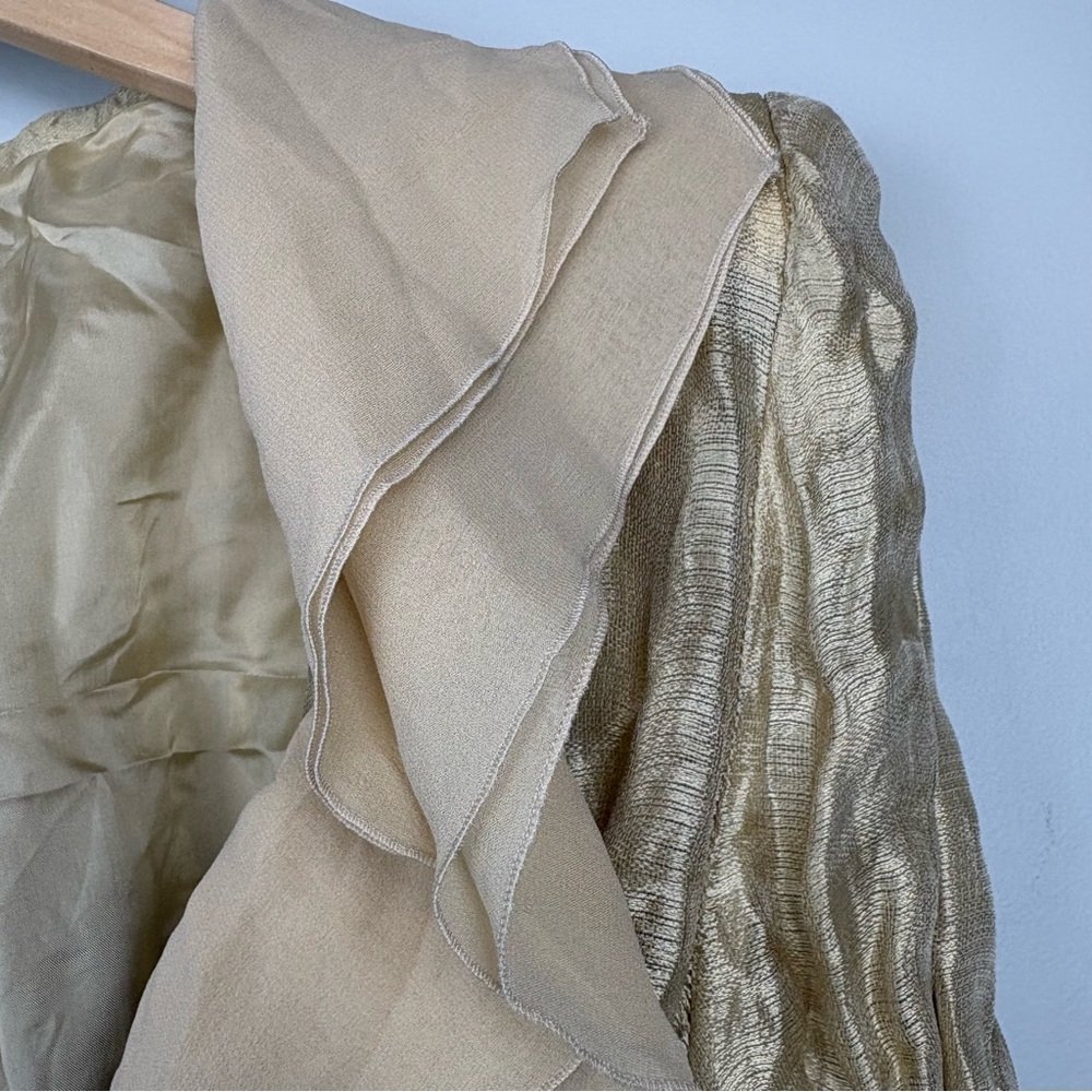 New Carlo Pignatelli Womens Silk Jacket Ruffle Color Sz 14 Gold - Picture 5 of 12